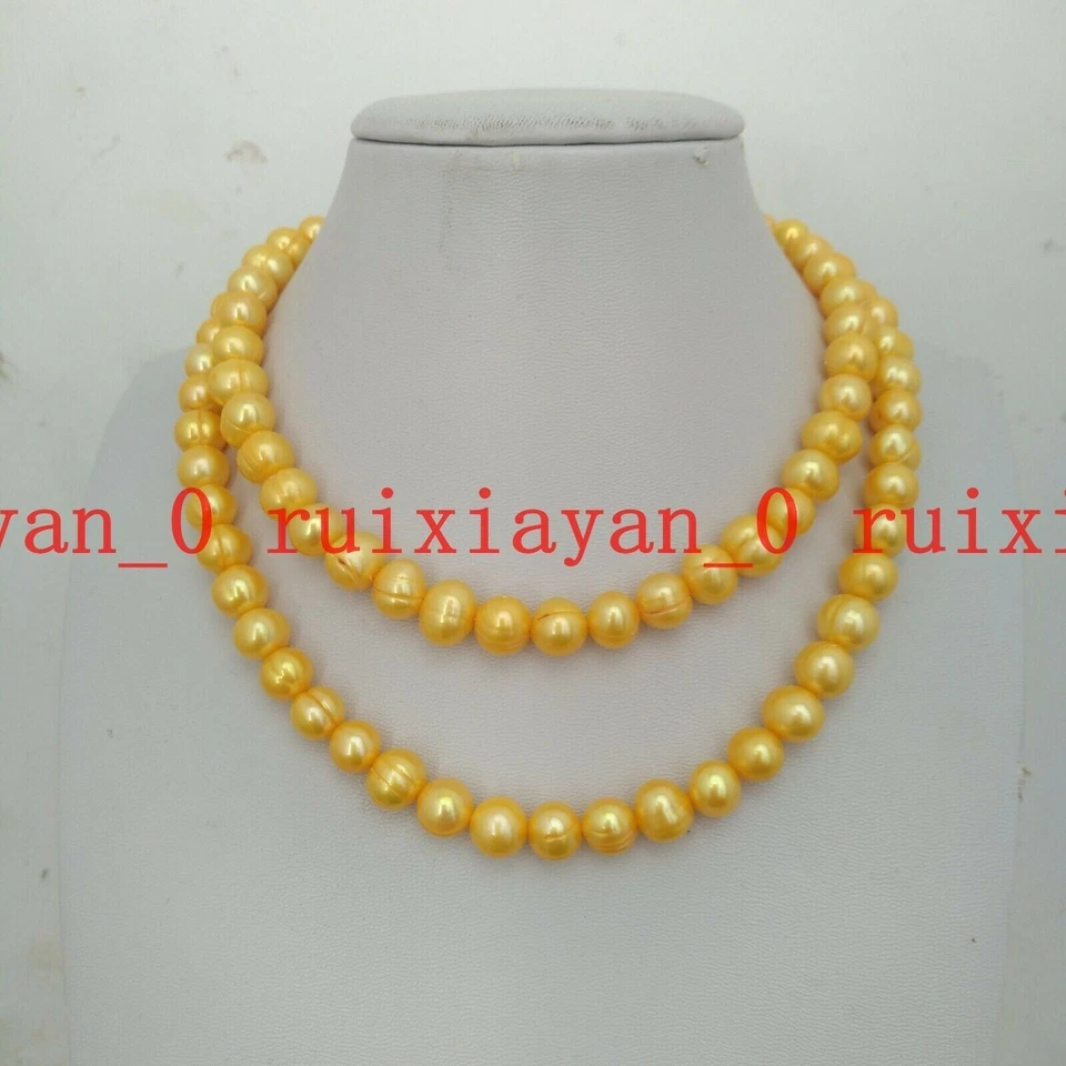 39" Excelente Collar de Perlas Doradas Naturales 7-8mm Mar del Sur Oro 14k P Foto 2 de 4