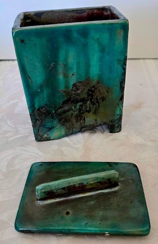 Blue Raku Square w-Lid Art Pottery Sedona Artist Steve Segner 2020 piece - Bild 7 von 13