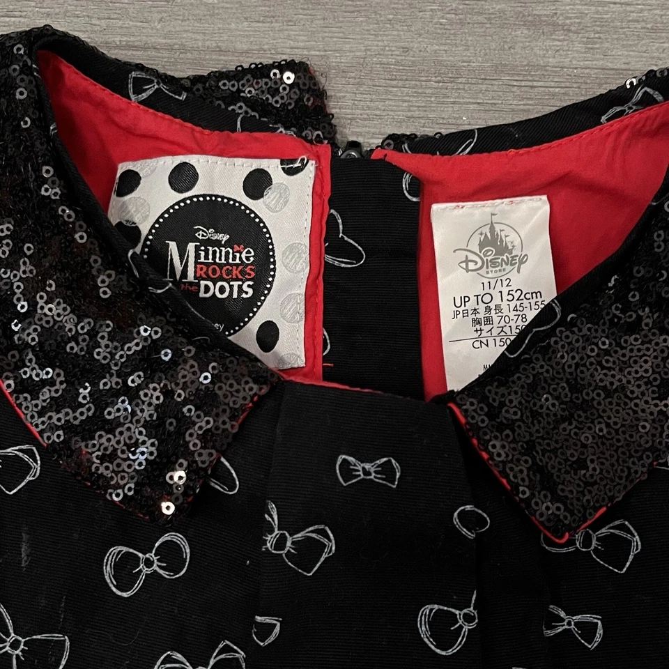 Vestido con estampado de lazo negro cuello lentejuelas talla 11-12 DISNEY STORE Minnie Rocks the Dots Foto 3 de 4
