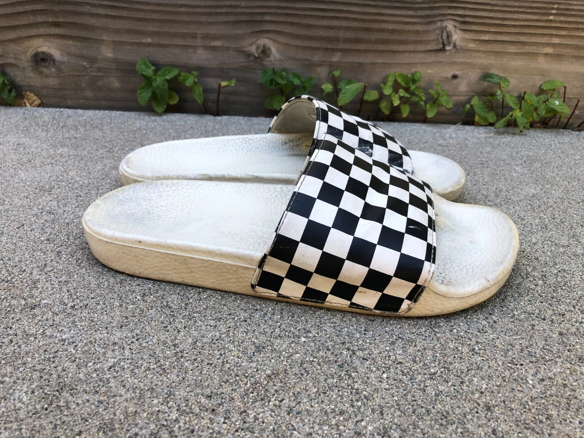 Vlucht Gemakkelijk lijn VANS OFF THE WALL Vintage Checkered Slip On Slides Sandals Women&#039;s 7  White Black | eBay