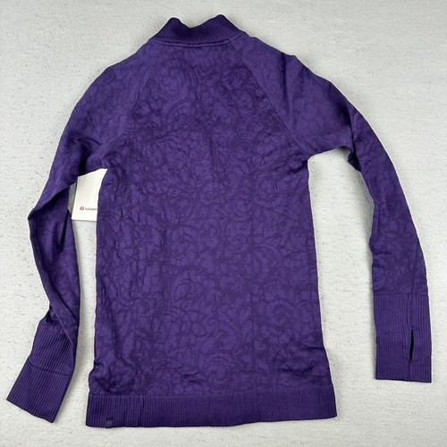 Pullover Lululemon Mujer 10 Púrpura Corte Profunda Descanso Menos Cremallera Floral Raro - Imagen 12 de 13