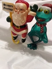 VINTAGE CHRISTMAS STOCKING HANGER SHELF SITTER SANTA FROG HOLIDAY