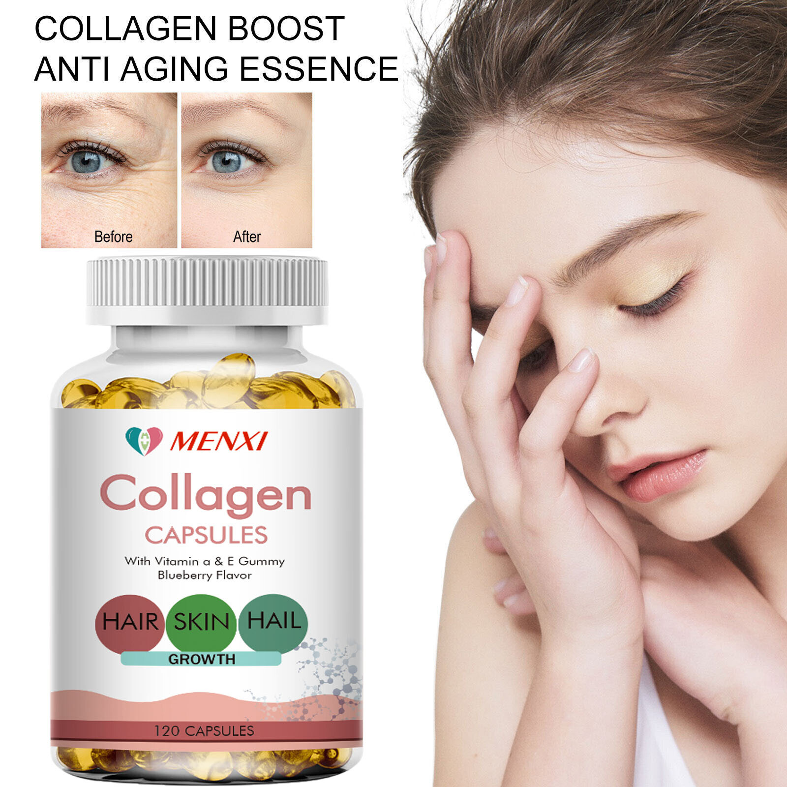 Collagen Vitamin Capsules for Hair, Skin, and Nails, Premium Collagen