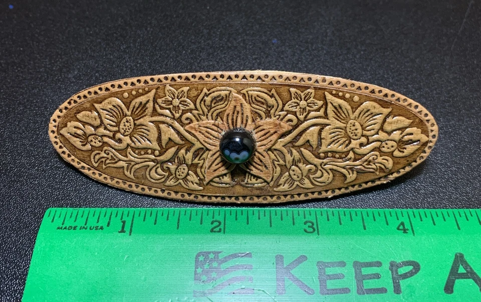 Grampo de cabelo BIRCH BARK, barrette, flor com obsidiana de neve, ucraniano FEITO À MÃO - Imagem 4 de 4
