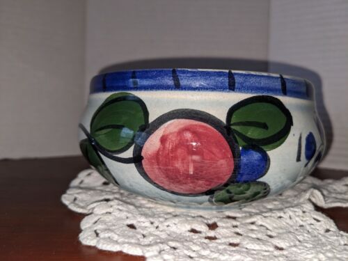 Vintage Argentina Ceramic Glazed Bowl Light Blue & Blue/Red Floral - Picture 1 of 11