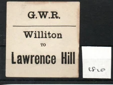 Great Western Railway. GWR - Luggage Label (1810) Williton to Lawrence Hill