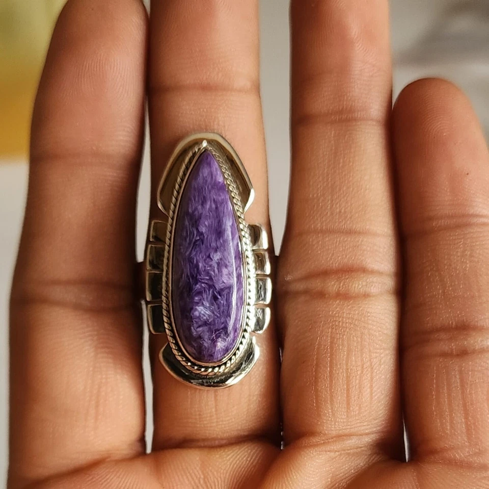 CHAROITE NATURAL GEMSTONE 925 SOLID STERLING SILVER HANDMADE JEWELRY RING 3 TO12 - Image 3 of 4