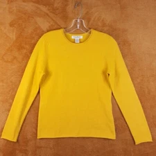 SUSAN BRISTOL Womens Sweater Small Mustard Pullover Crew 100% Merino Wool Knit