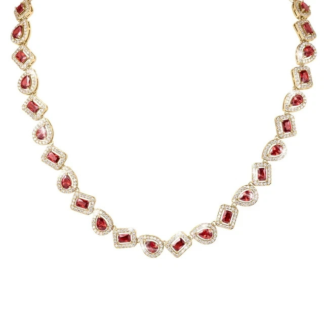 15ct Pear Cut Lab-Created Ruby Tennis Choker Necklace in 14k Gold Plated 18in