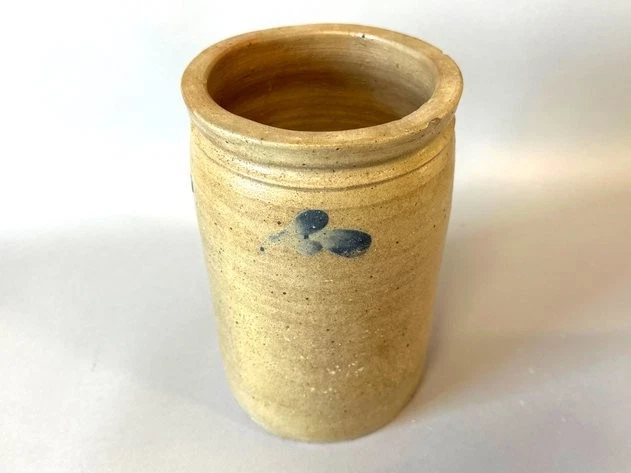 Antigua decoración azul vasija de 1800 inusual tamaño 1 1/2 galón Baltimore Foto 3 de 4