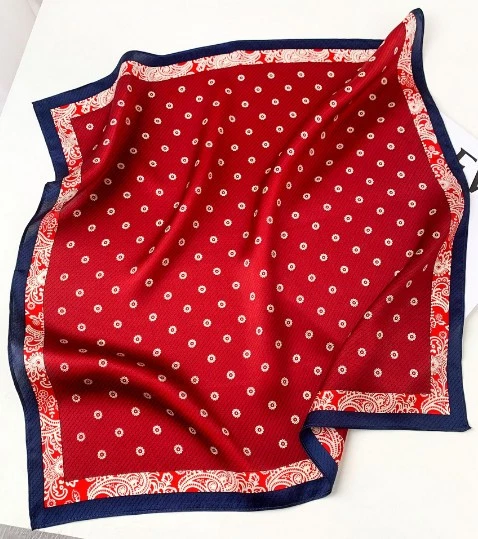 100% Mulberry Silk Scarf 20in Square Red Blue Polka Dot Hair Neck Gift