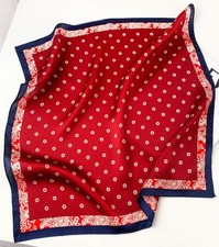 100 Mulberry Silk Scarf 20in Square Red Blue Polka Dot Hair Neck Gift