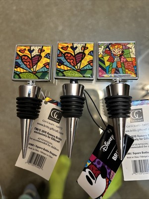 ROMERO BRITTO SQUARE DOUBLE-SIDED BOTTLE STOPPERS * Used 1x , Tags Only ,