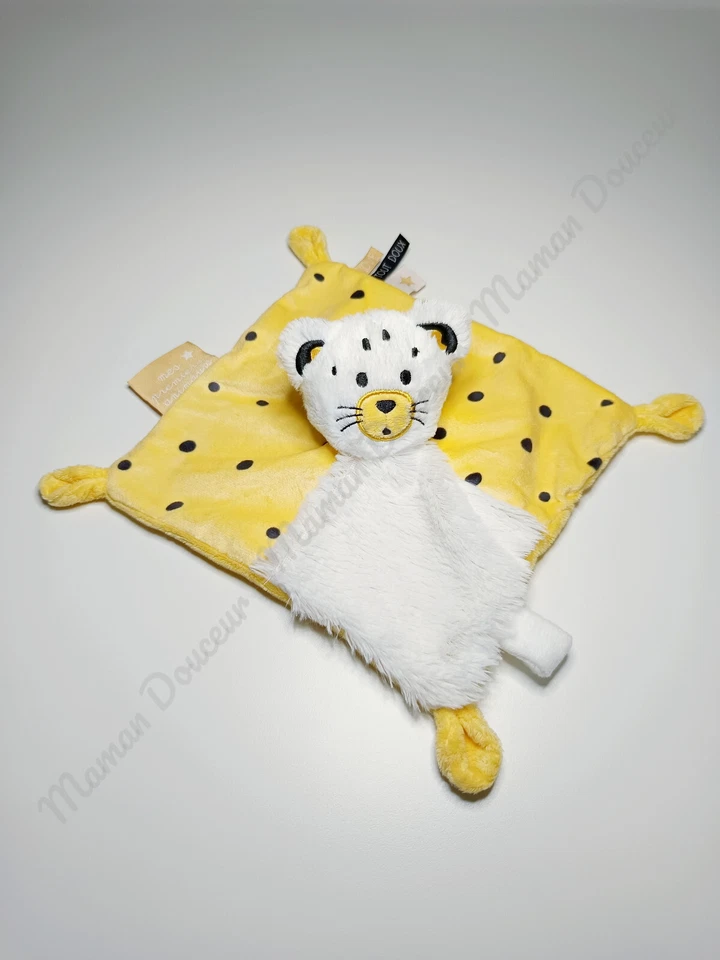 Doudou Léopard/Tigre Fourrure Blanc Jaune Tacheté/Pois Noirs - Tape À L'oeil TAO - Photo 1/4