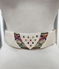 1980s BELTRAMI Colorful Jeweled Italian Leather Corset Style Belt 2x34