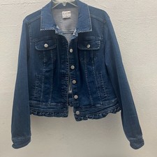 ELLE blue Jean jacket cropped with ruffle trim SIZE XL Vintage
