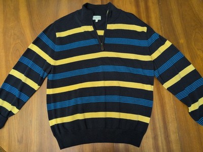 Maus & Hoffman Sweater Mens Large 1/4 Zip Soft Knit Striped Blue Preppy Golf