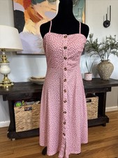 Berydress Women’s M Retro Coquette Button Front Classic Sundress Pink Polca Dot