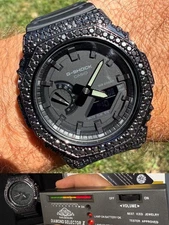 BLACK MOISSANITE Real Black 925 Silver Iced Casio G Shock GA2100 Hip Hop Watch