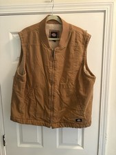 Dickies Men's Brown Sherpa Lined Work Vest Full Zip Stand-Up Collar XL
