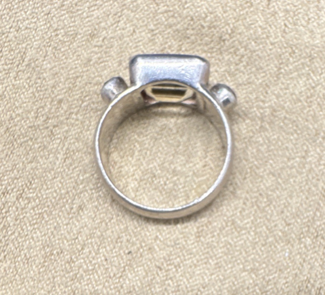 Sterling Silver 925 Ring Rectangular Yellow Gemst… - image 3