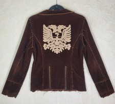 Vtg Y2K Lucca Corduroy Jacket Double Eagle Embroidered Brown Blazer Women Medium