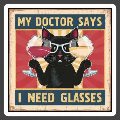 Cat Sticker Vinyl Decal Funny Black Cat Wine Glasses Sarcastic Drinking Humor