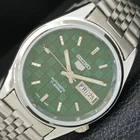 VINTAGE SEIKO 5 AUTOMATIC REFURBISHED JAPAN MENS GREEN DIAL WATCH a440471-d