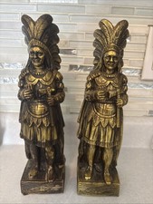 2 Vintage Syroco Cigar Store Indian Figurine’s Gold Gilt Finish Tobacco W Label