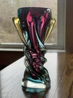 VTG Murano Sommerso Twisted Art Glass Style Vase Amethyst, Aquamarine, Yellow