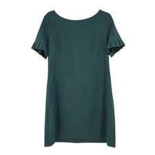 Tommy Hilfiger Green Pleated Ruffle Short Sleeve Zip Back Shift Dress Size 14