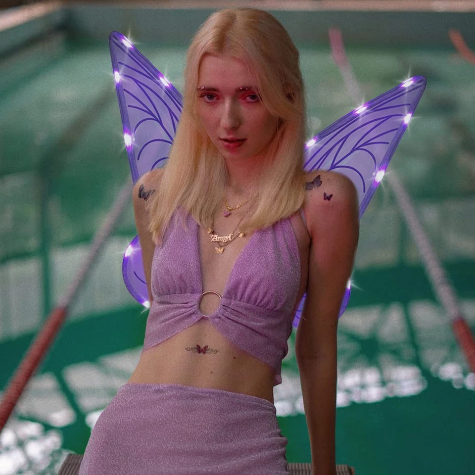 Alas de hadas iluminadas alas de mariposa LED disfraz de hada para mujer vestir púrpura Foto 3 de 4