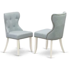 East West Furniture Sion 36" Fabric Dining Chairs in White/Blue (Set of 2)