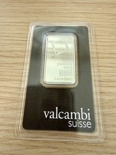 1oz Platinum Valcambi Suisse Bar 999.5 Fine Platinum in Assay Card