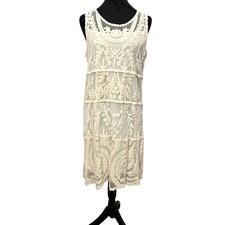 Express Ivory Lace Tank Dress Small S/M Victorian Chic Lined Cotton Knee Length