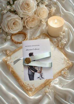 Romantische Hochzeitskarte mit weißem Umschlag, hellgrünem Band und Wachs 15 Stück
