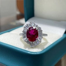 Handmade Oval 3ct Lab Created Ruby Baguette Cocktail Ring 925 Silver Sz 5-9
