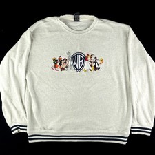 90s Warner Bros Studio Store Looney Tunes White Fleece Embroidered M Sweatshirt
