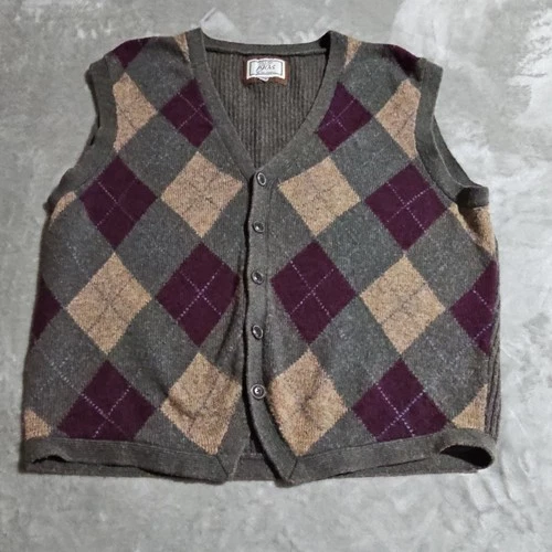 Jos. A. Bank 1905 Mens Wool Argyle Button V-Neck Sweater Vest L Chest 44 - product listing photo