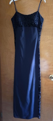 Navy Blue Floor Length Sleeveless Sequence Party Dress Size 10