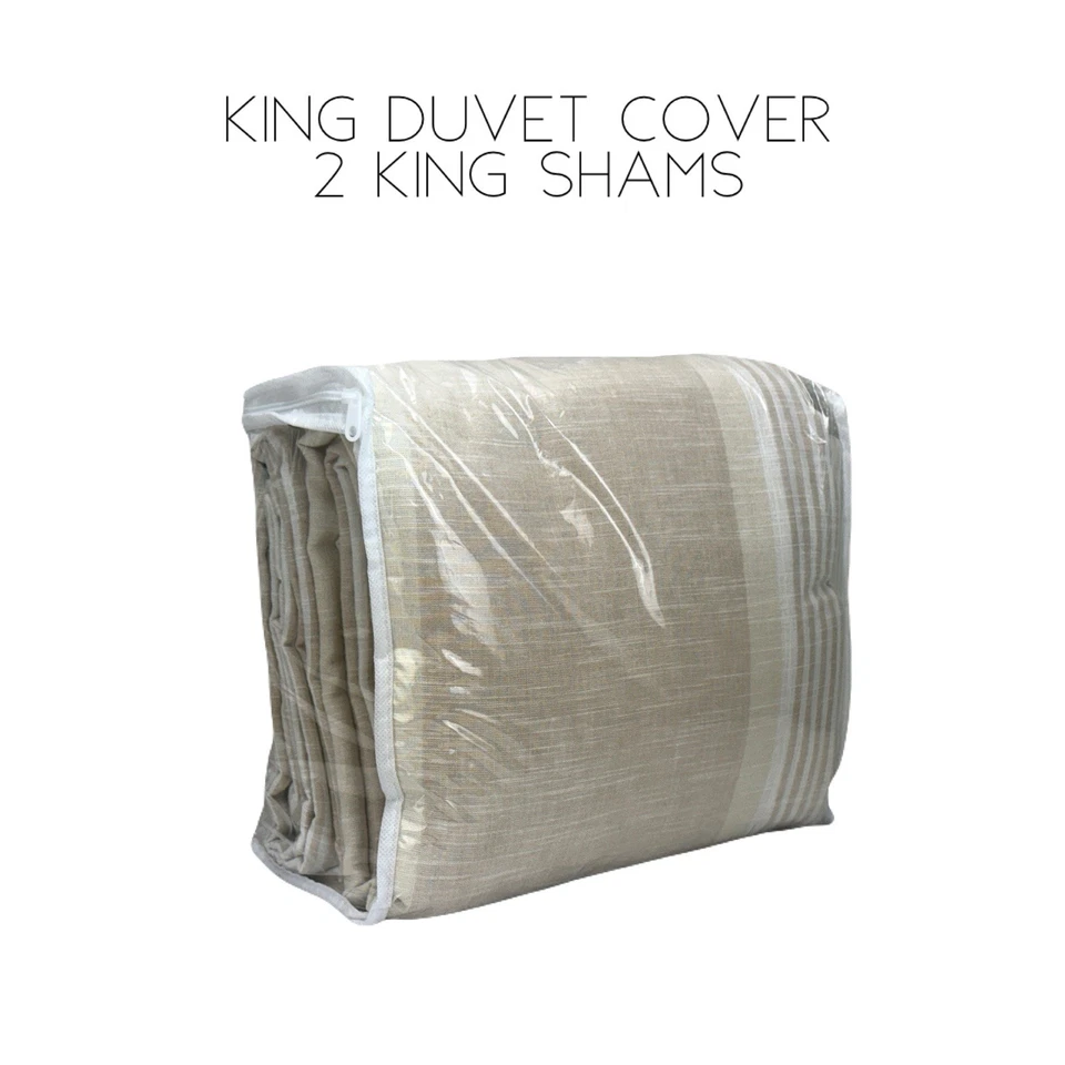 Charter Club Damask Designs Clifton Stripe KING Duvet & 2 Shams Set FLAX - $340 - Image 3 of 4