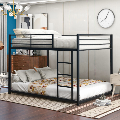 Full Over Full Bunk Beds Kids Teens Adult Dorm Bedroom Furniture w/Ladder Black