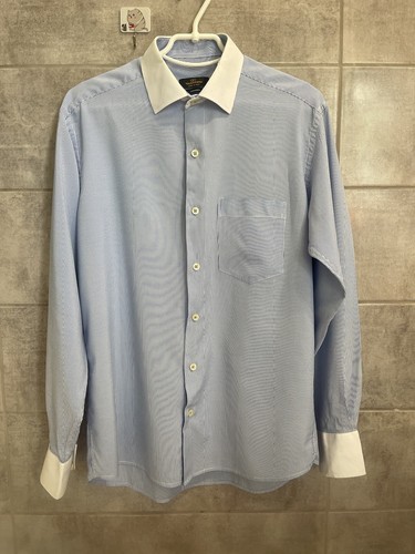 VALENTINO VINTAGE ITALY LUXURY STRIPED SHIRT WHITE COLLAR SIZE L - Picture 3 of 15