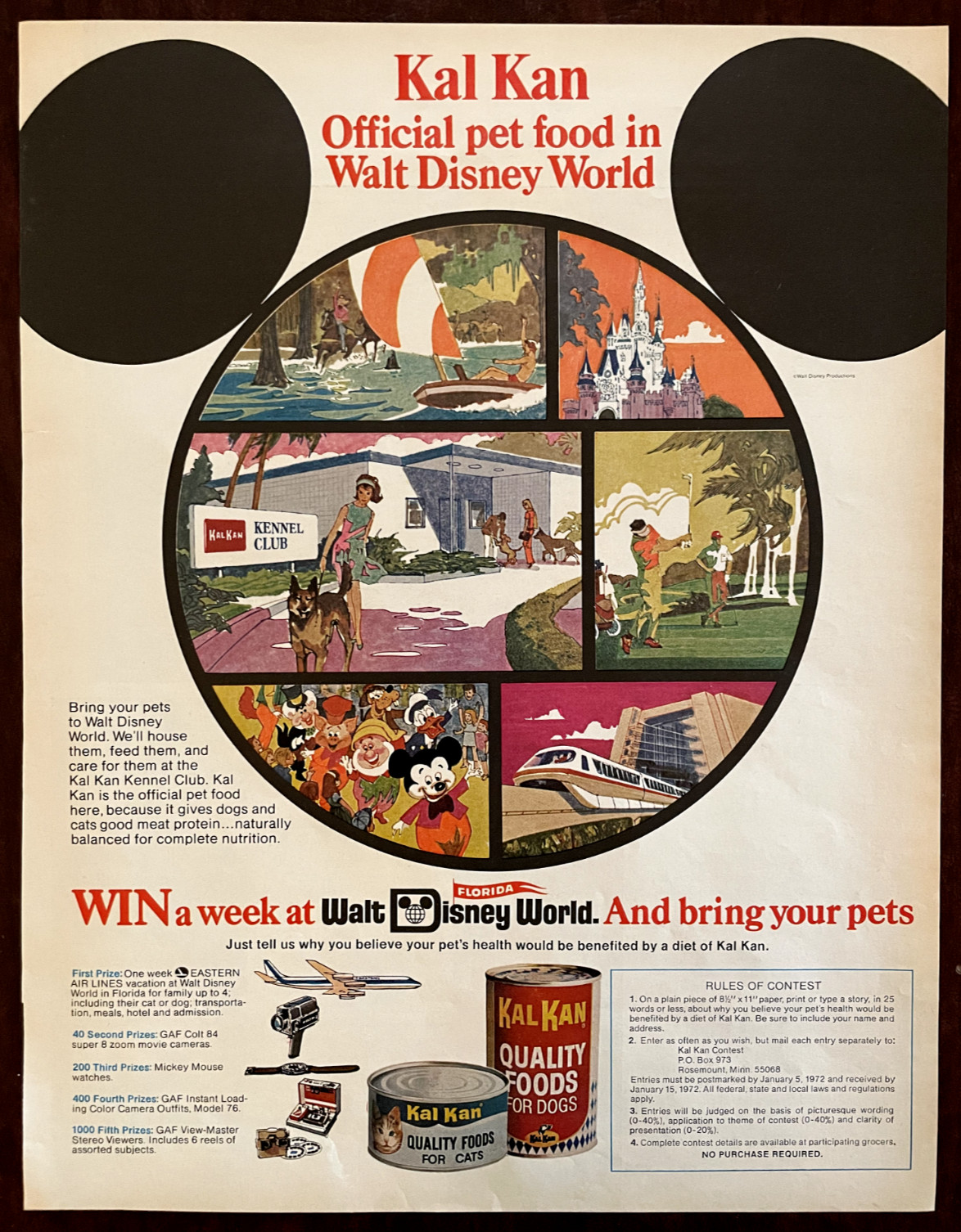 Vintage Print Ad Walt Disney World Contest Dog Cat