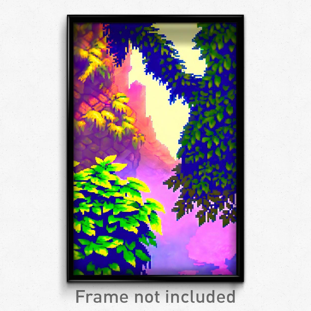 8-Bit Pixel Art Poster - Leafy Stronghold Trippy Video Game Print
