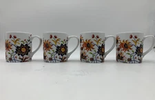 Williams Sonoma Fleur Floral Flower White Coffee Tea Mugs Mug  Set 4 #9044