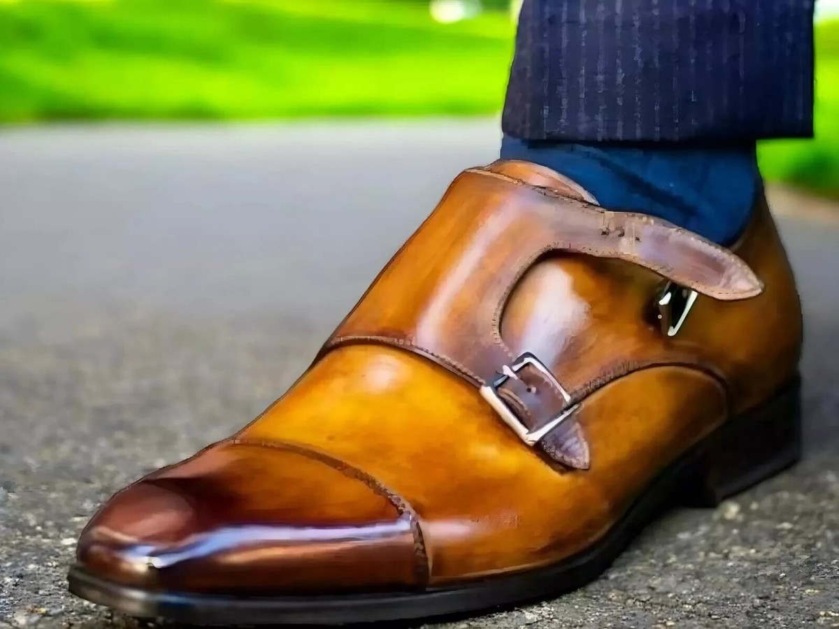Men\'s Tan Leather Monk Strap Dress Shoes Dress Shoe Monkstrap Brandy Antique – Ace Marks main image 3