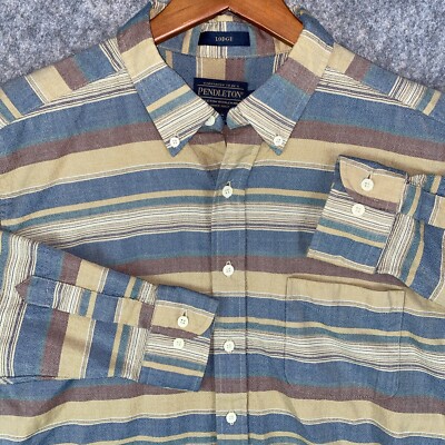 Pendleton Shirt Size L Wool Lodge Brown Bengal Pin Striped Button Up American