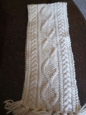 Hand made Girl's White 100 Wool Scarf 36x6.5
