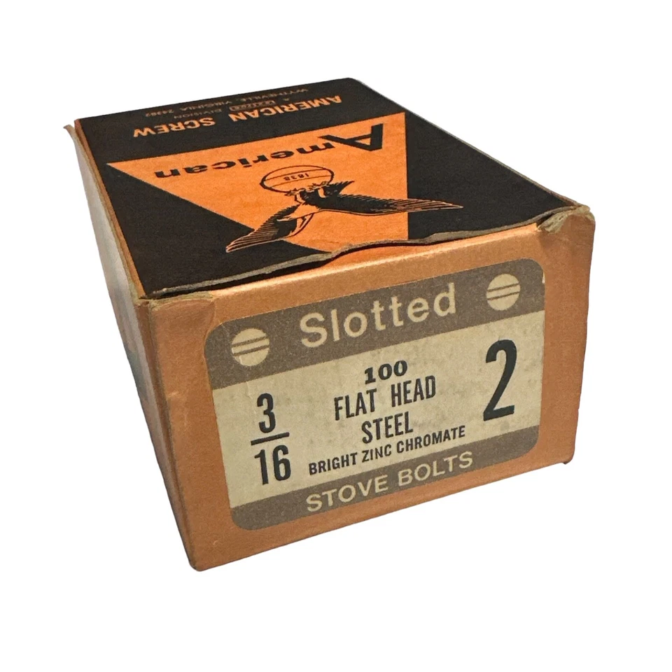 Vintage American Screw Company - Flat Head Steel 3/16 2” - Slotted Stove Bolts - Image 2 of 3